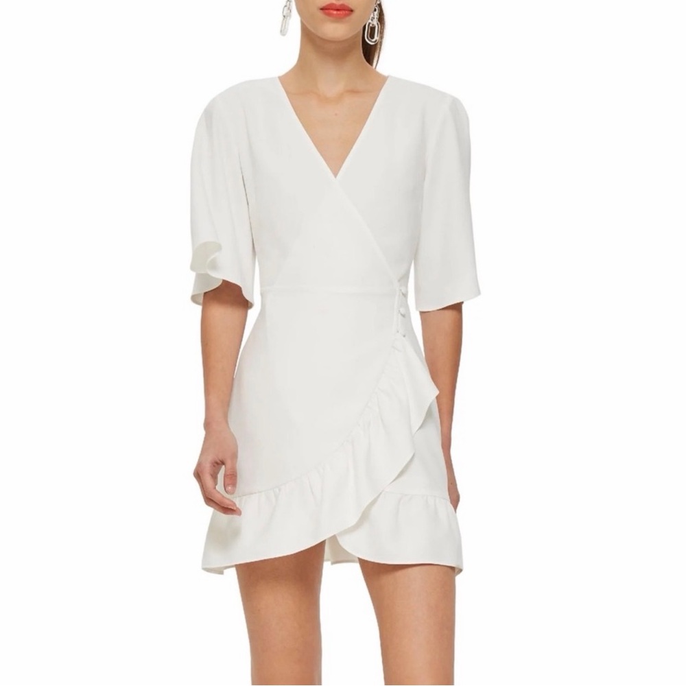 Topshop Cream Ruffle Mini Dress